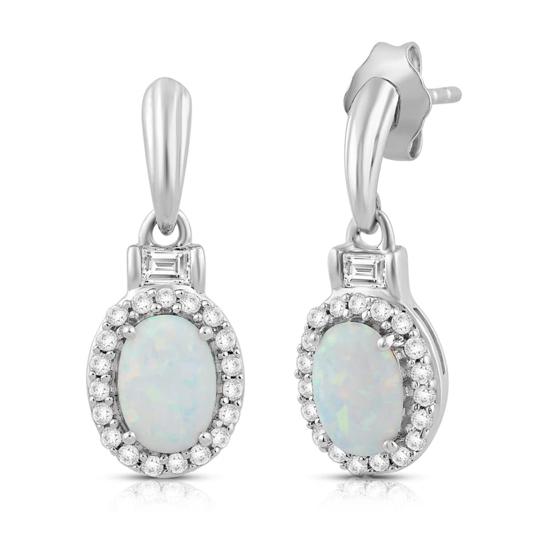 Jewelili Dangle Earrings with Created Opal and Created White Sapphire over Sterling Silver
