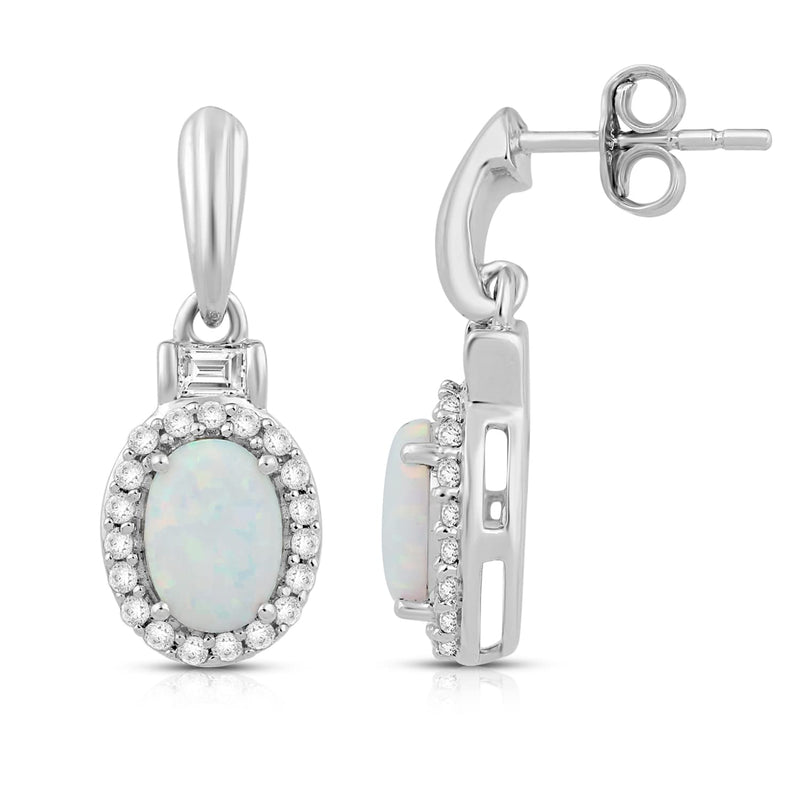 Jewelili Dangle Earrings with Created Opal and Created White Sapphire over Sterling Silver view 3