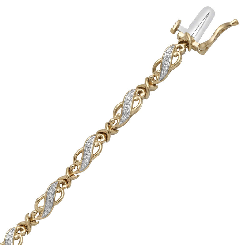 Jewelili Bracelet with Round Natural White Diamonds in 14K Yellow Gold over Sterling Silver 1/4 CTTW View 6