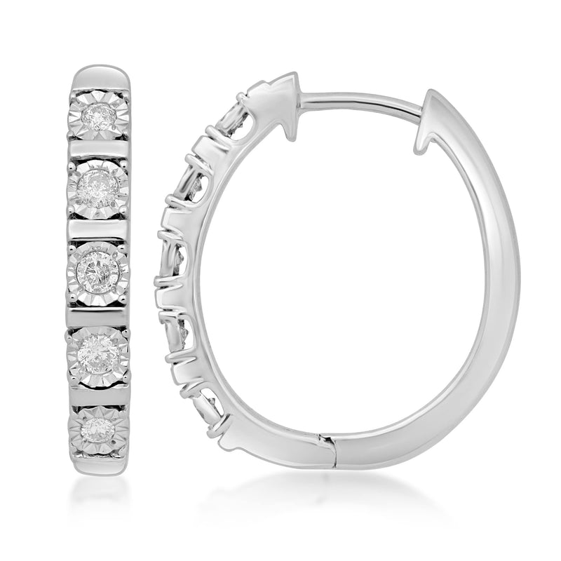 Jewelili Hoop Earrings with Natural White Round Shape Diamonds over Sterling Silver 1/4 CTTW view 3