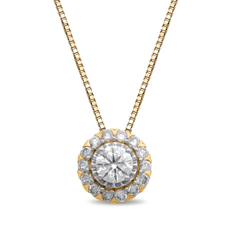 Jewelili 10K Yellow Gold with 1 CTTW Natural White Round Diamonds Halo Pendant Necklace