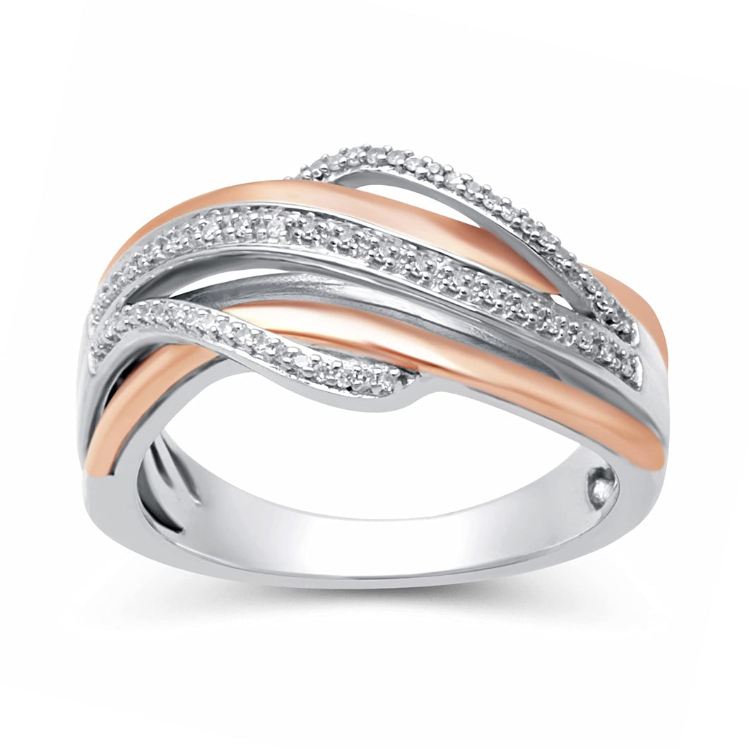 Jewelili 14K Rose Gold Over Sterling Silver 1/10 CTTW Natural White Di Jewelili 14K Rose Gold Over Sterling Silver 1/10 CTTW Natural White Di