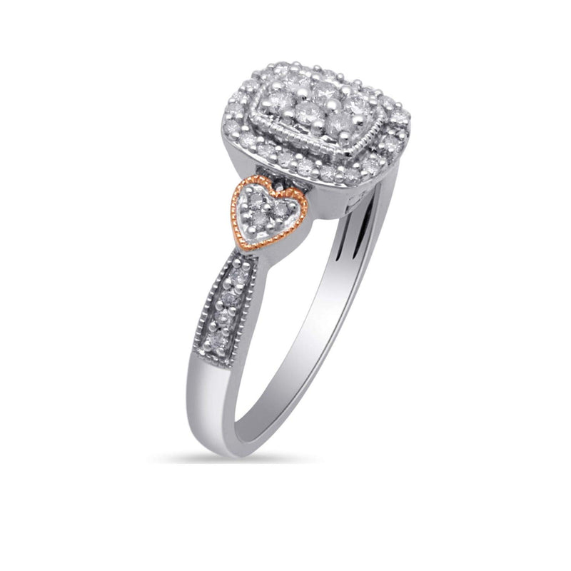Jewelili Ring with Natural Round White Diamonds in 14K Rose Gold over Sterling Silver 1/3 CTTW View 2