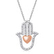 Load image into Gallery viewer, Jewelili Sterling Silver and 10K Rose Gold with Natural White Diamonds Hamsas Pendant Necklace
