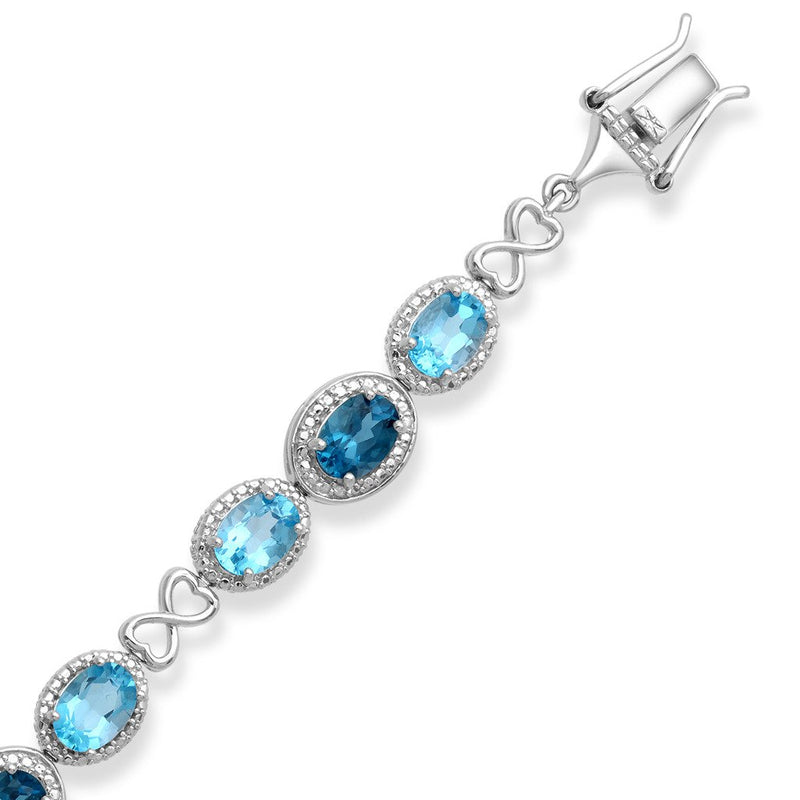 Jewelili Tennis Bracelet with Oval Swiss & London Blue Topaz and Round White Diamonds in Sterling Silver View 2