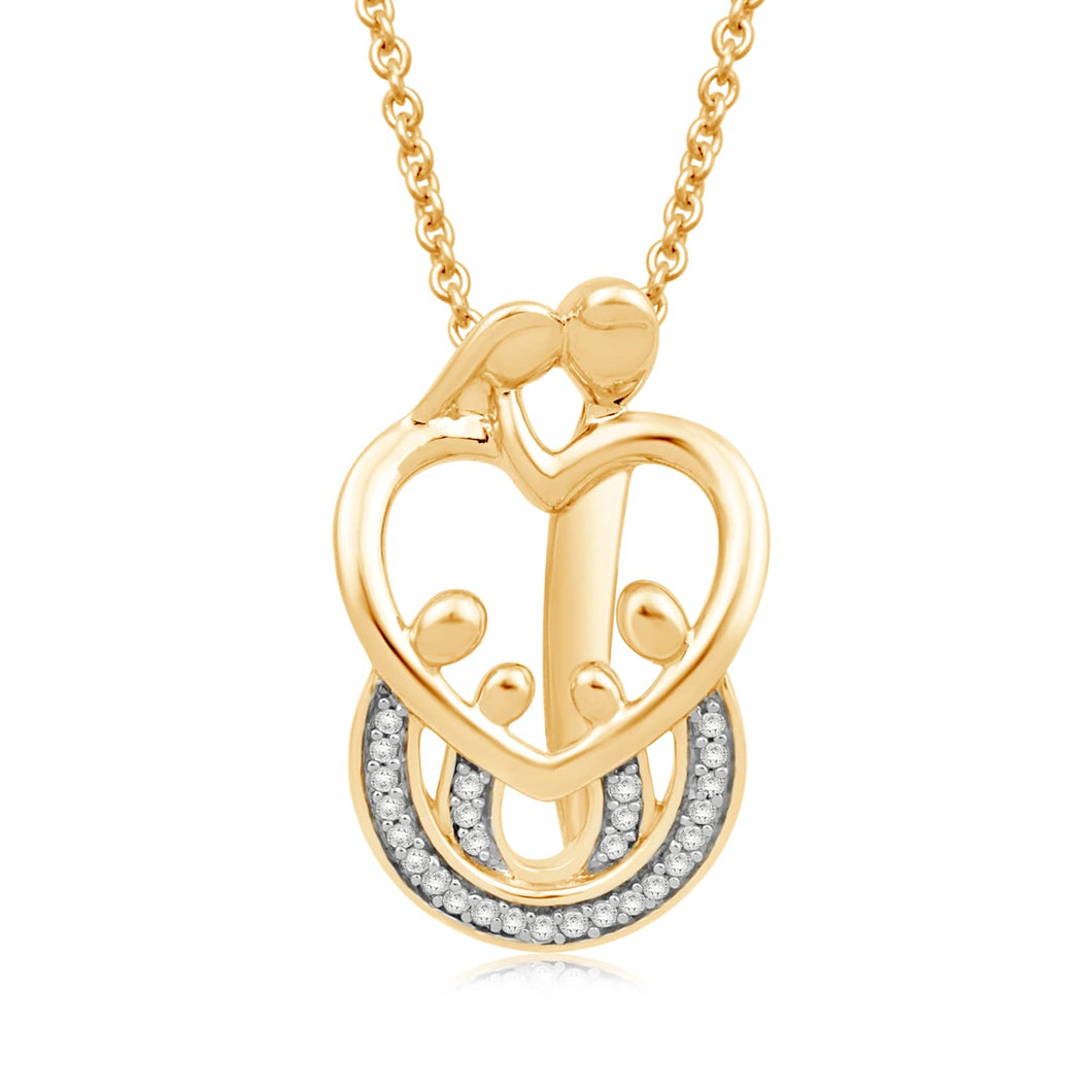 Jewelili Parents with Four Child Family Pendant Necklace with Diamonds in 18K Yellow Gold over Sterling Silver 1/10 CTTW View 1