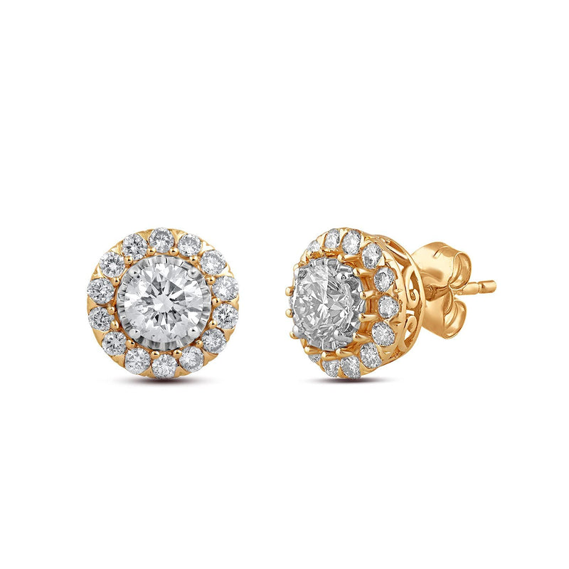 Jewelili 10K Yellow Gold With 1/2 CTTW Natural White Diamond Stud Earrings