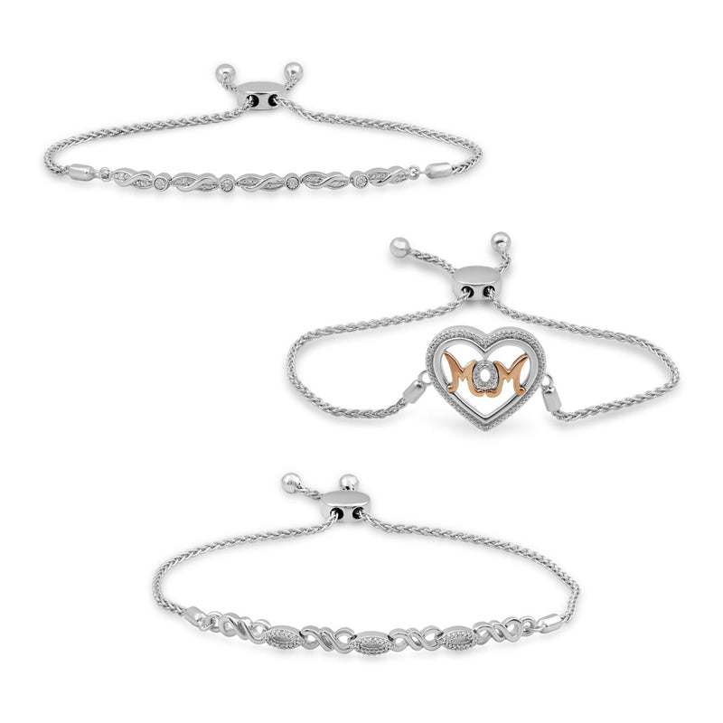 Jewelili Sterling Silver With Natural White Diamond Bracelet Sets