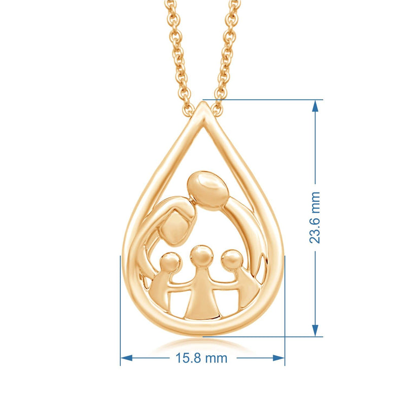 Jewelili 18K Yellow Gold Over Sterling Silver With Parent and Three Children Family Teardrop Pendant Necklace