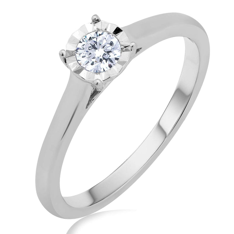Jewelili Solitaire Ring with Natural White Diamond in 10K White Gold 1/5 CTTW View 1