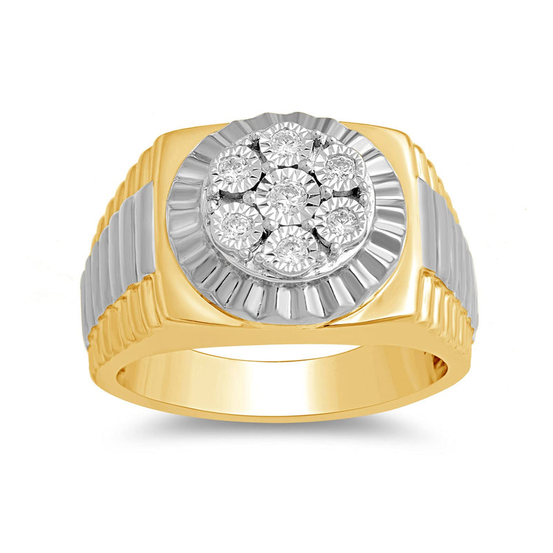 Jewelili Men's Ring with Natural White Round Diamonds in Yellow Gold over Sterling Silver 1/5 CTTW View 1