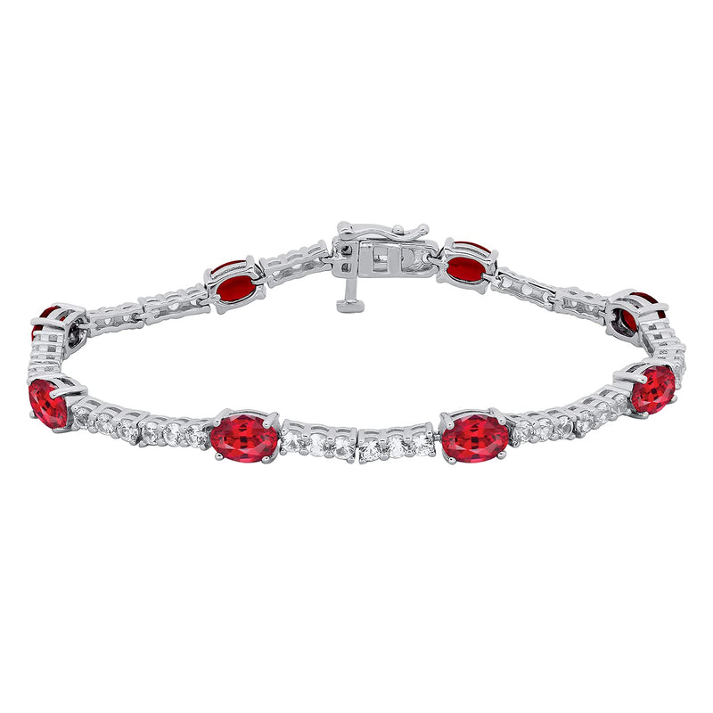 Jewelili Bracelet Created Ruby and Created White Sapphire in Sterling Silver