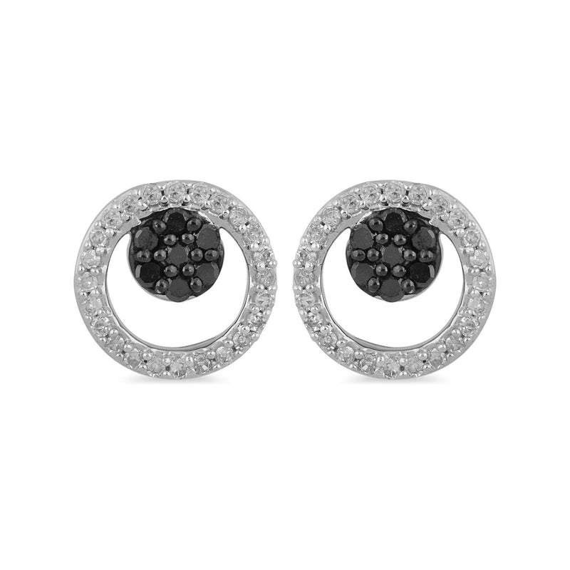 Jewelili Sterling Silver With 1/4 CTTW Treated Black and White Natural Diamonds Stud Earrings