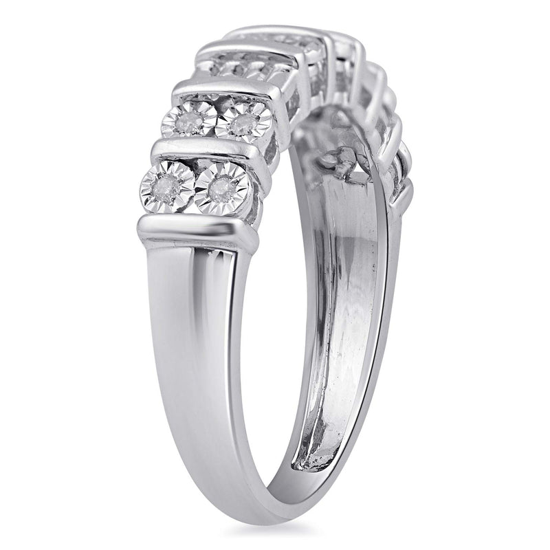 Jewelili Anniversary Band with Natural White Diamond in Sterling Silver 1/10 CTTW View 1