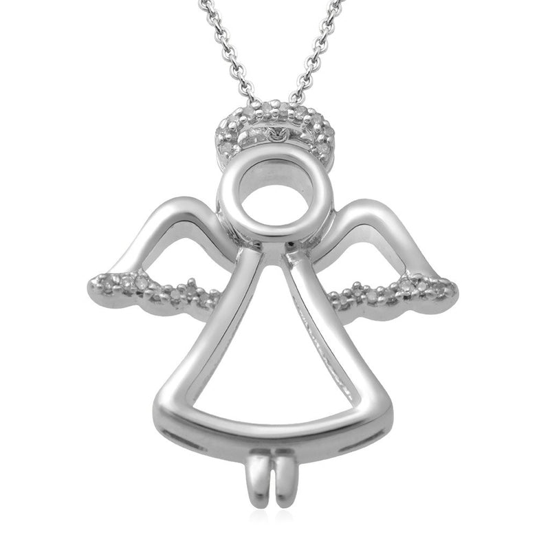 Jewelili Sterling Silver With Natural White Diamond Angel Pendant Necklace
