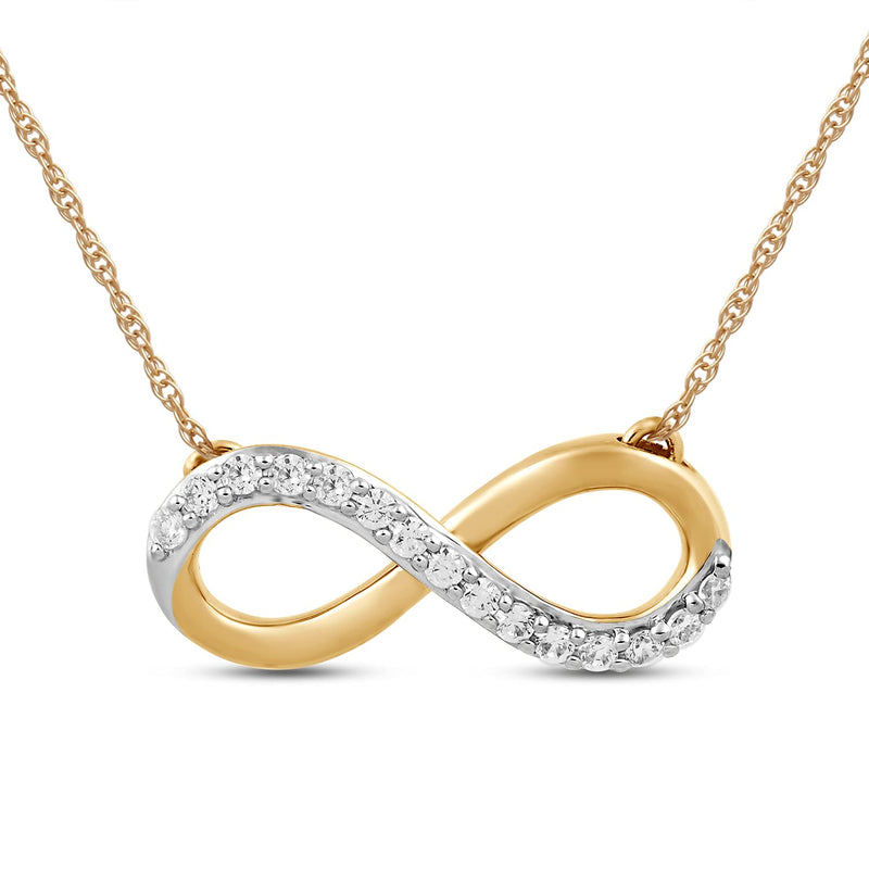 Jewelili 10K Yellow Gold With 1/10 CTTW Natural White Round Diamonds Infinity Pendant Necklace