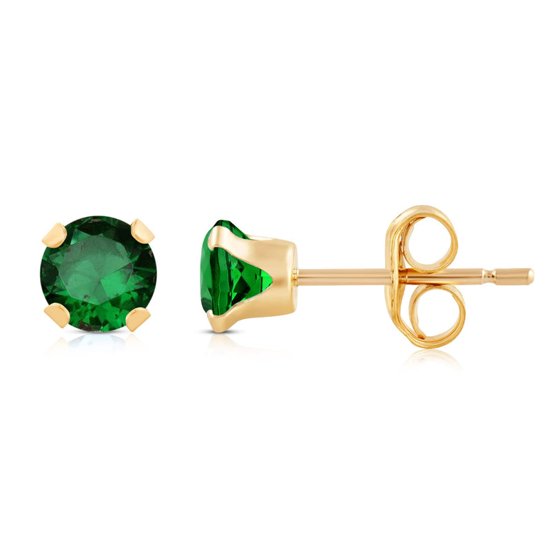 Jewelili Stud Earrings with Round Cut Created Emerald in 10K Yellow Gold view 3