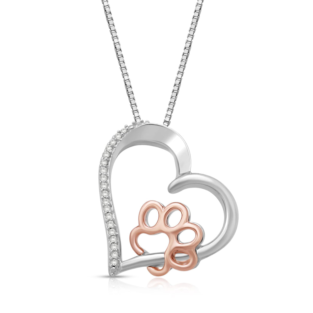 Jewelili Sterling Silver and 10K Rose Gold with Diamonds Heart Shape Pendant Necklace