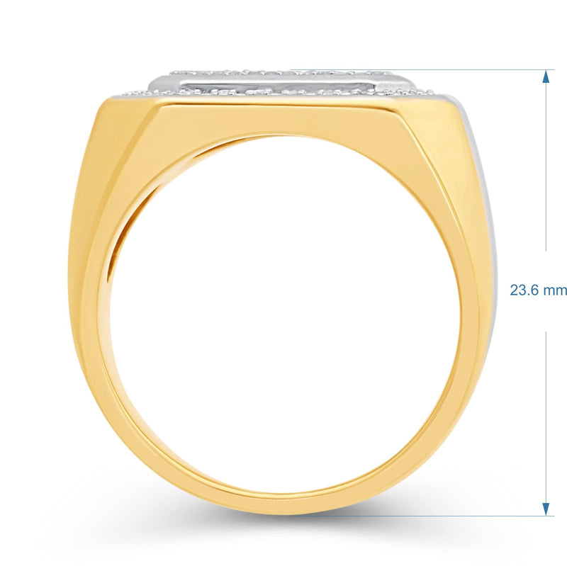 Jewelili Yellow Gold over Sterling Silver With 1/5 CTTW Natural White Round Diamonds Men's Ring