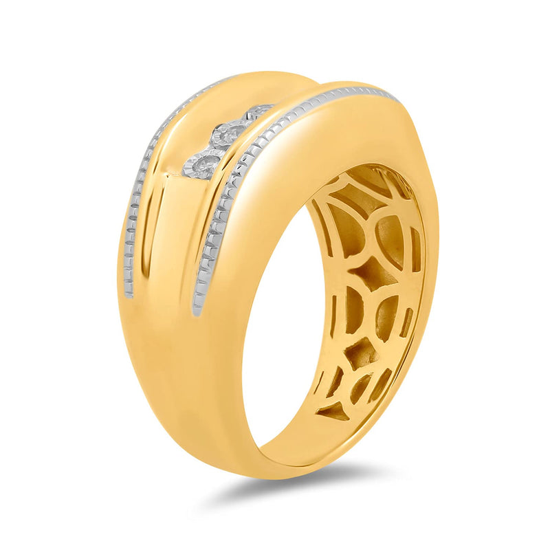 Jewelili Yellow Gold over Sterling Silver With 1/5 CTTW Natural White Round Cut Miracle Plate Diamonds Men's Ring