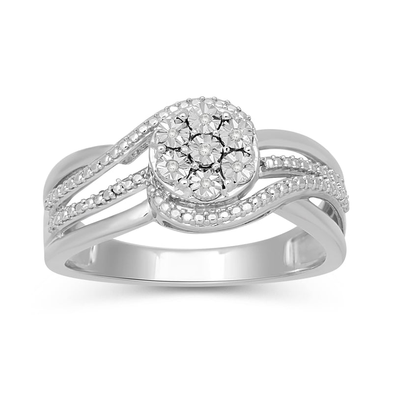 Jewelili Ring with Natural White Diamonds in Sterling Silver View 1