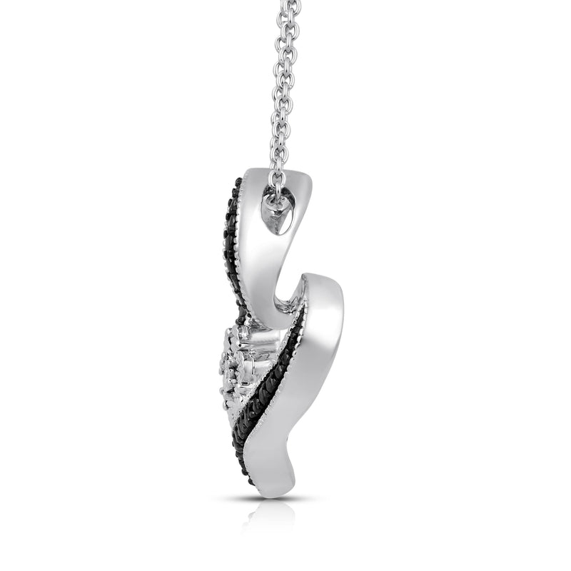 Jewelili Heart Pendant Necklace with Treated Black Diamonds and Natural White Round Shape Diamonds in Sterling Silver View 2