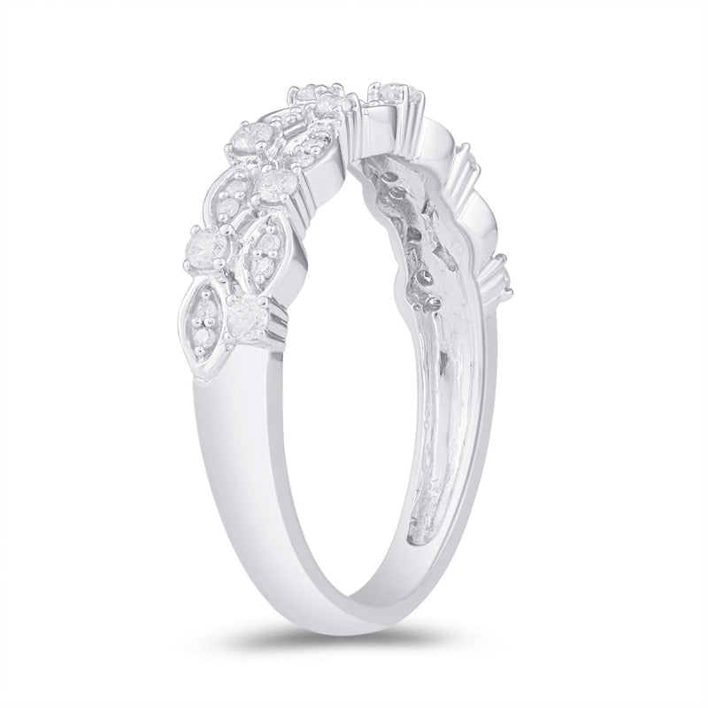 Jewelili Ring with Natural White Diamonds in 10K White Gold 1/4 CTTW View 2