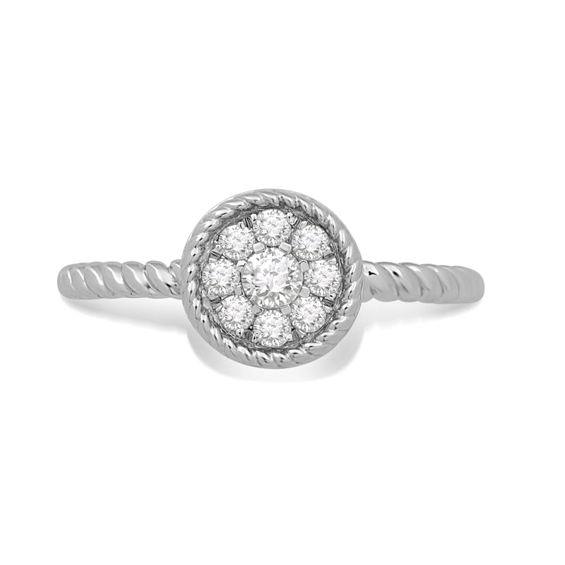 Jewelili Rope Cluster Ring with Natural White Diamond in Sterling Silver 1/4 CTTW View 2