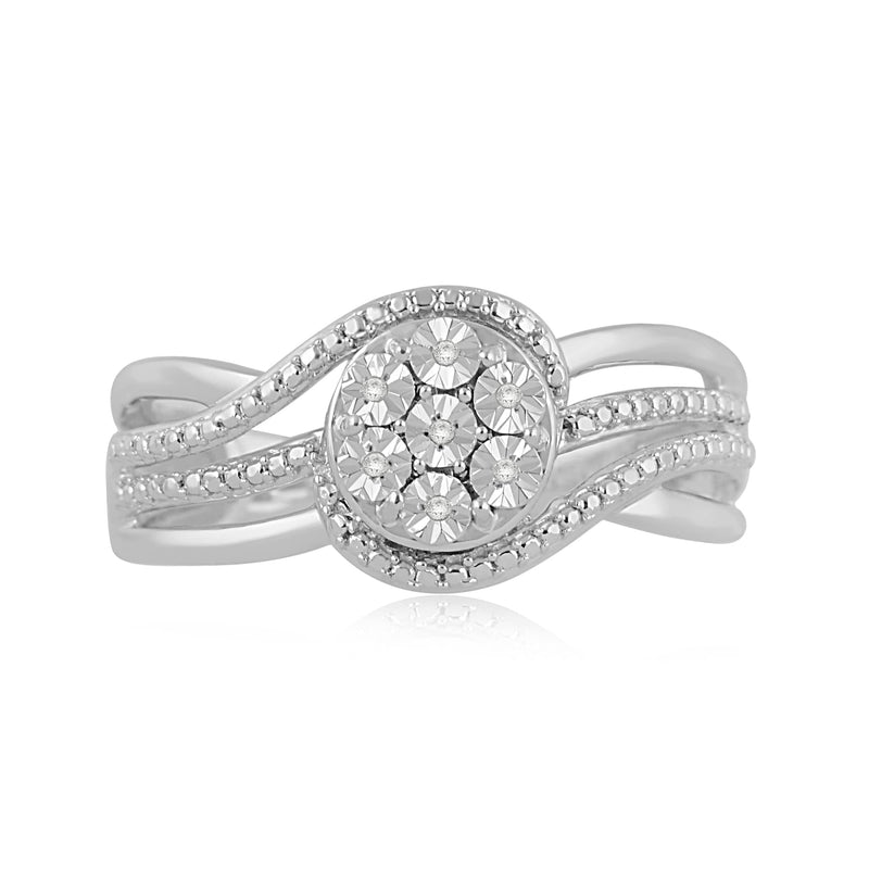 Jewelili Ring with Natural White Diamonds in Sterling Silver View 2