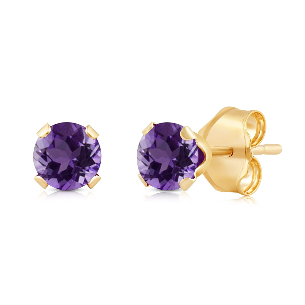 Jewelili Stud Earrings with Round Shape Amethyst in 10K Yellow Gold view 5