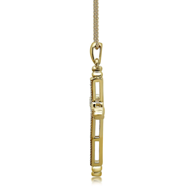 Jewelili 10K Yellow Gold with Natural White Diamonds Cross Pendant Necklace