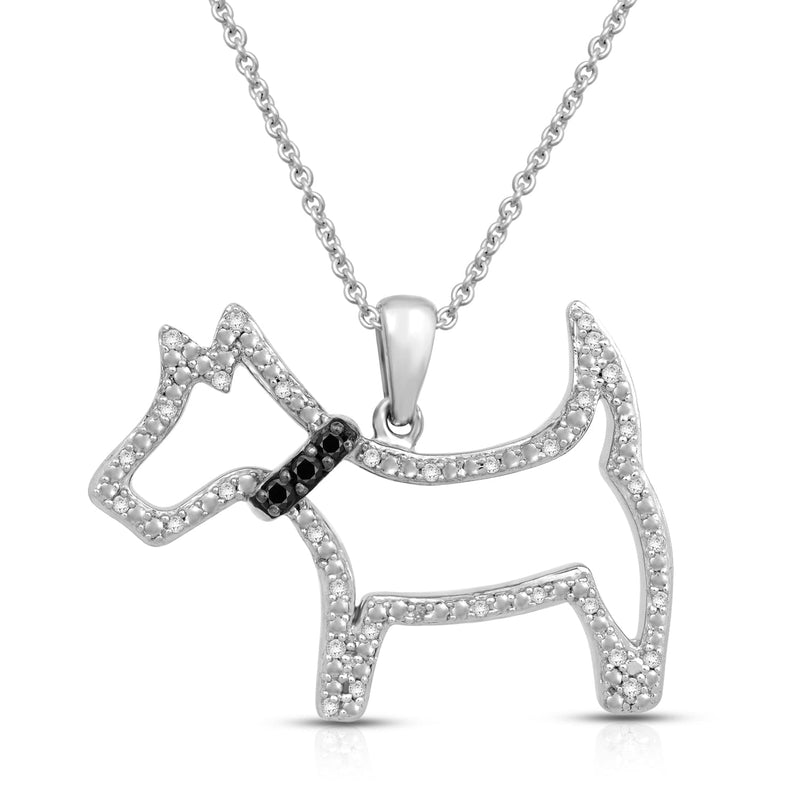 Jewelili Sterling Silver With Natural White Diamonds and Treated Black Diamonds Dog Pendant Necklace