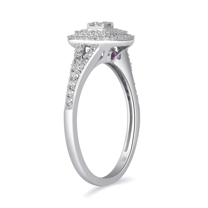 Jewelili Sterling Sliver With Amethyst and 1/3 CTTW Natural White Round Diamonds Promise Ring