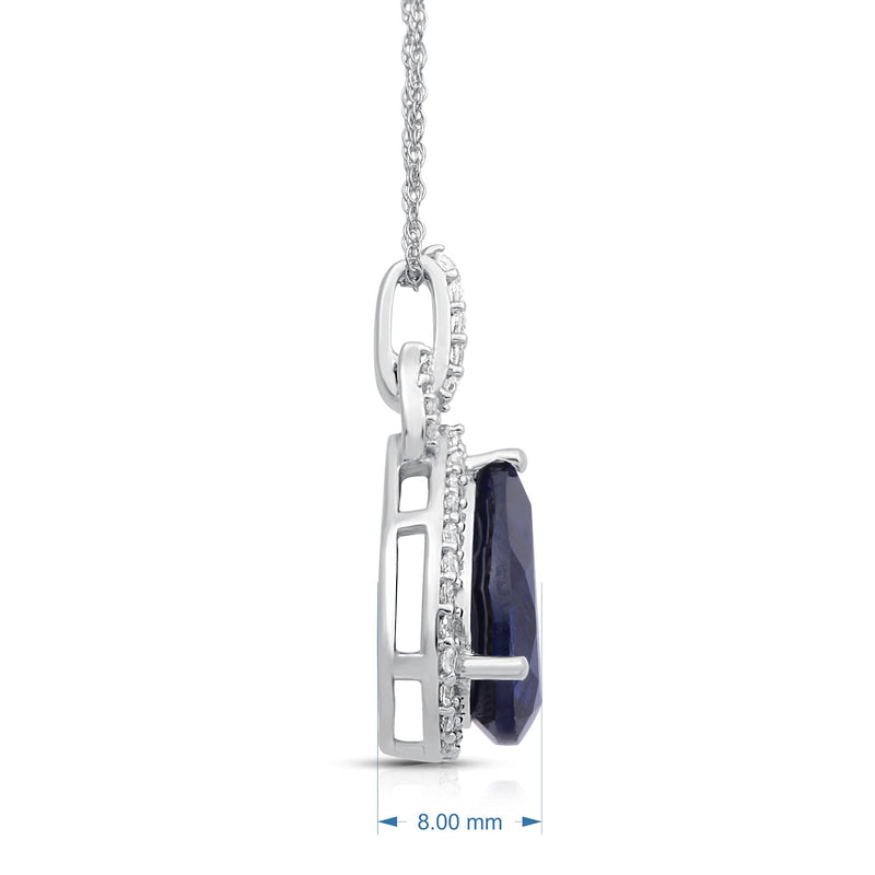 Jewelili Teardrop Pendant Necklace with Created Sapphire and Created White Sapphire with Natural White Diamonds in 10K White Gold View 4