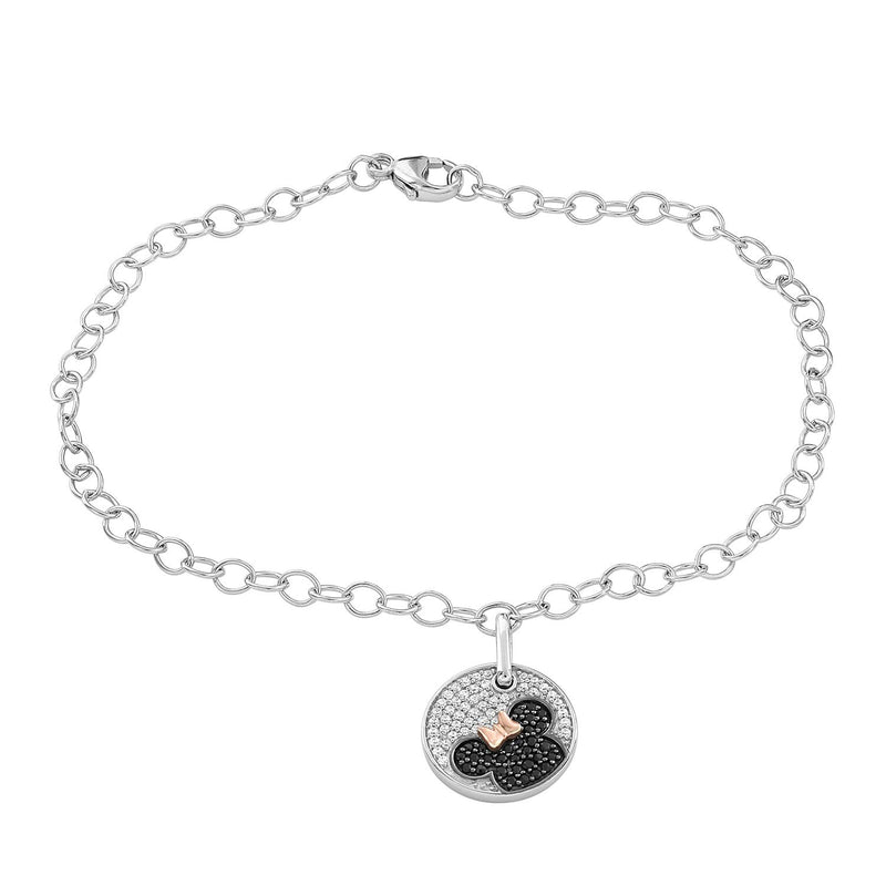 Enchanted Disney Diamond Minnie Bracelet Treated Black and White in Rose Gold over Sterling Silver 1/4 CTTW 