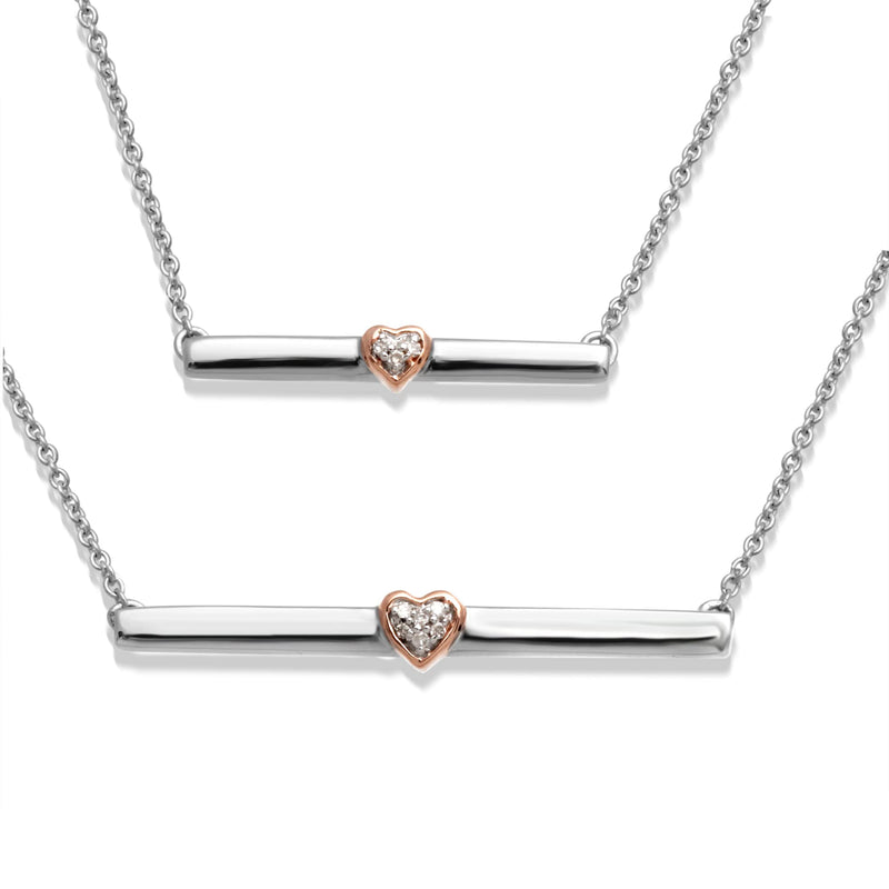 Jewelili 14K Rose Gold over Sterling Silver With Round Amethyst and Natural White Round Diamonds Bar Necklace