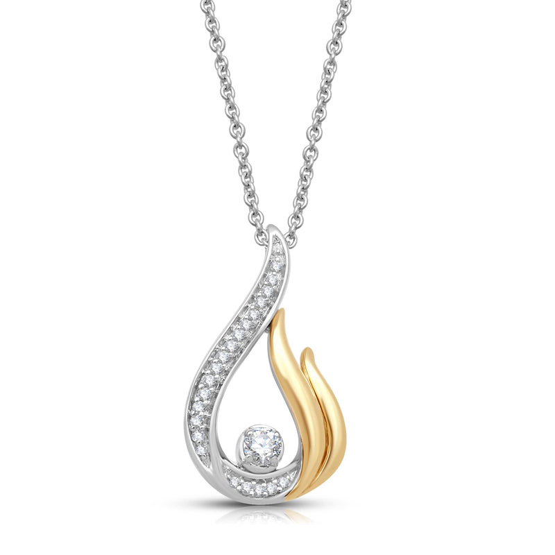 Jewelili Teardrop Pendant Necklace with Natural White Round Diamonds in 10K Yellow Gold over Sterling Silver 1/10 CTTW View 1