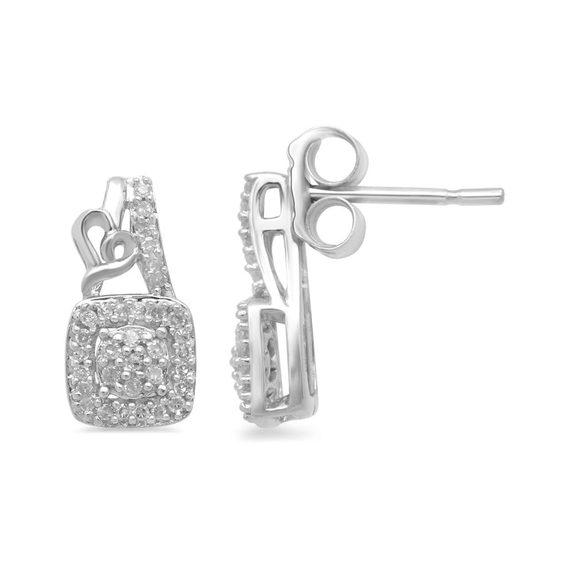 Jewelili Sterling Silver With 1/6 CTTW Natural White Diamond Stud Earrings