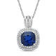 Load image into Gallery viewer, Jewelili Cushion Shape Pendant Necklace with Created Ceylon Sapphire and Created White Sapphire in Sterling Silver View 1
