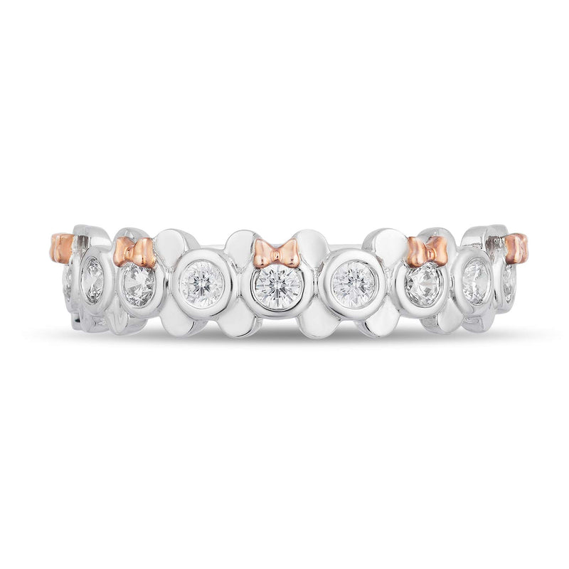 Jewelili Disney Mickey & Friends 10K White and Rose Gold With 1/3 CTTW Diamonds Mickey Minnie Ring