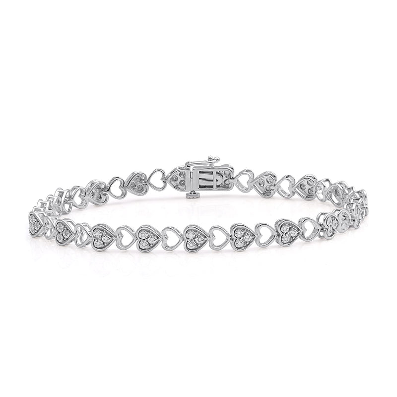 Jewelili Link Bracelet with Natural White Round Miracle Plated Diamonds in Sterling Silver 1/10 CTTW View 1