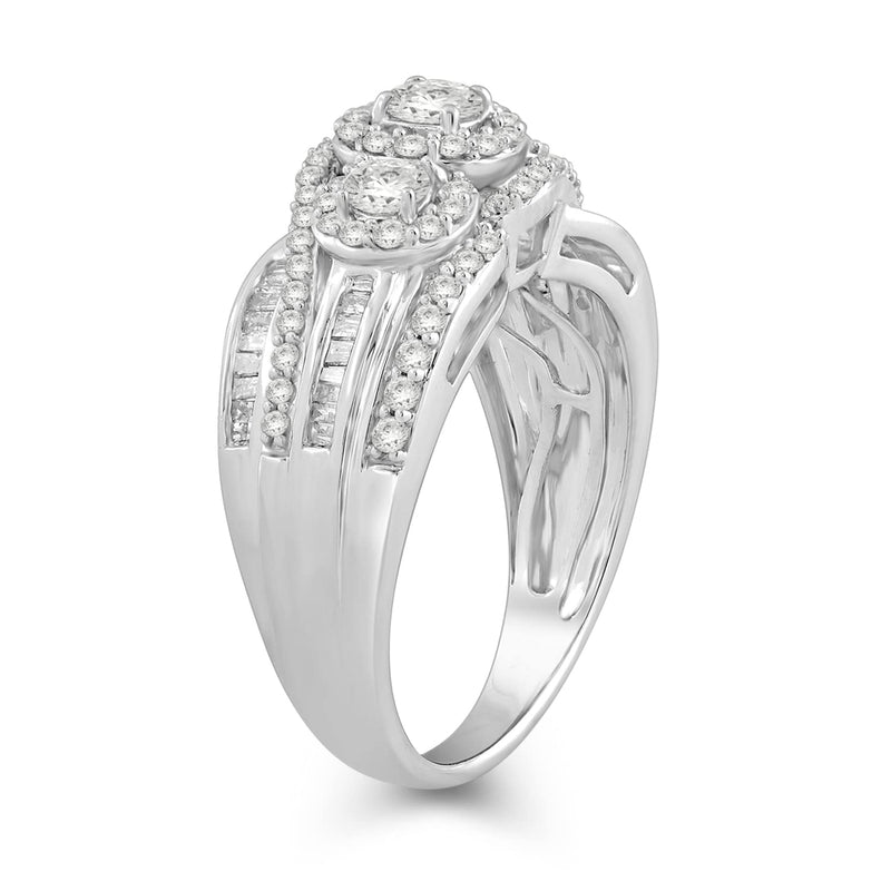 Jewelili Ring with Baguette and Round Diamonds in 10K White Gold 3/4 CTTW View 4
