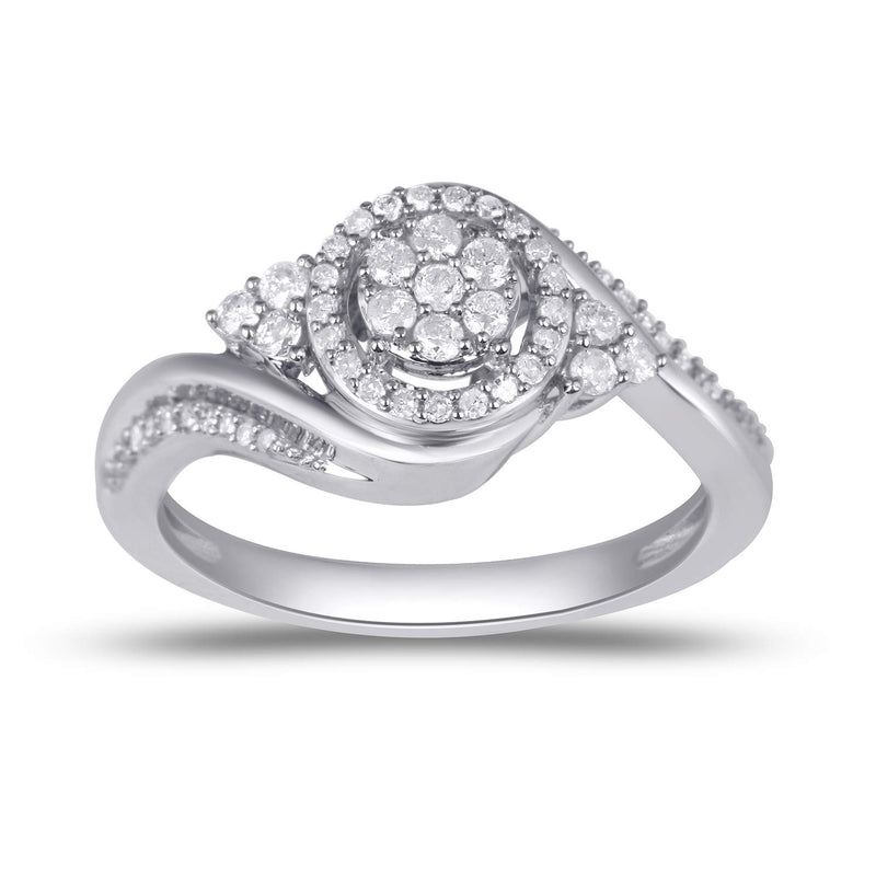 Jewelili 10K White Gold With 1/3 CTTW Round Cut Diamonds Engagement Ring