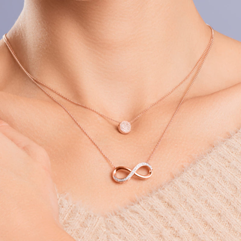 Jewelili Rose Gold Over Sterling Silver With Natural White Diamonds Infinity Pendant Necklace