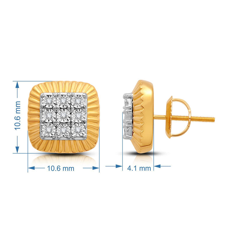 Jewelili Miracle Plate Men's Stud Earrings with Natural White Round Diamonds in 14K Yellow Gold over Sterling Silver View 4