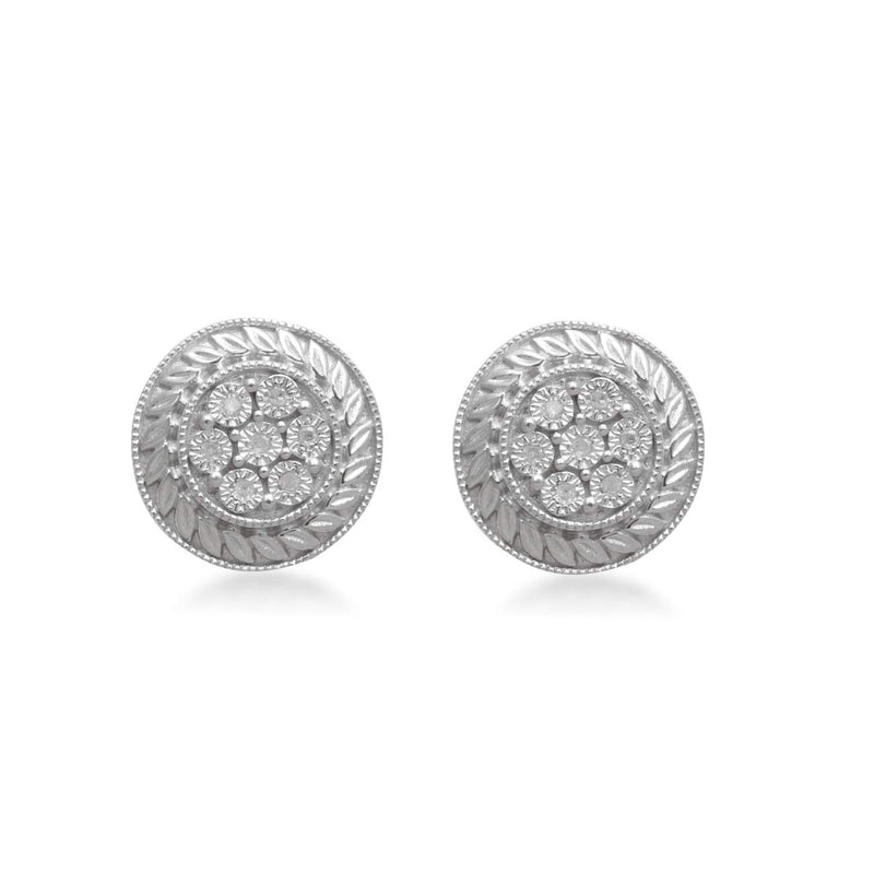 Jewelili Sterling Silver With Natural White Diamonds Cluster Stud Earrings