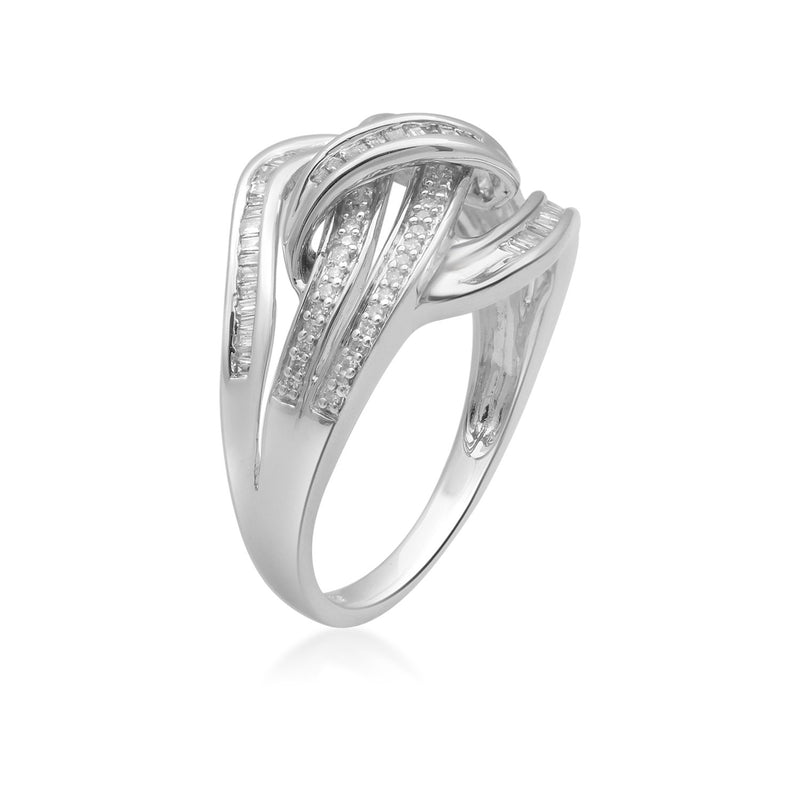 Jewelili Crossover Ring with Natural White Diamond in Sterling Silver 1/3 CTTW View 5