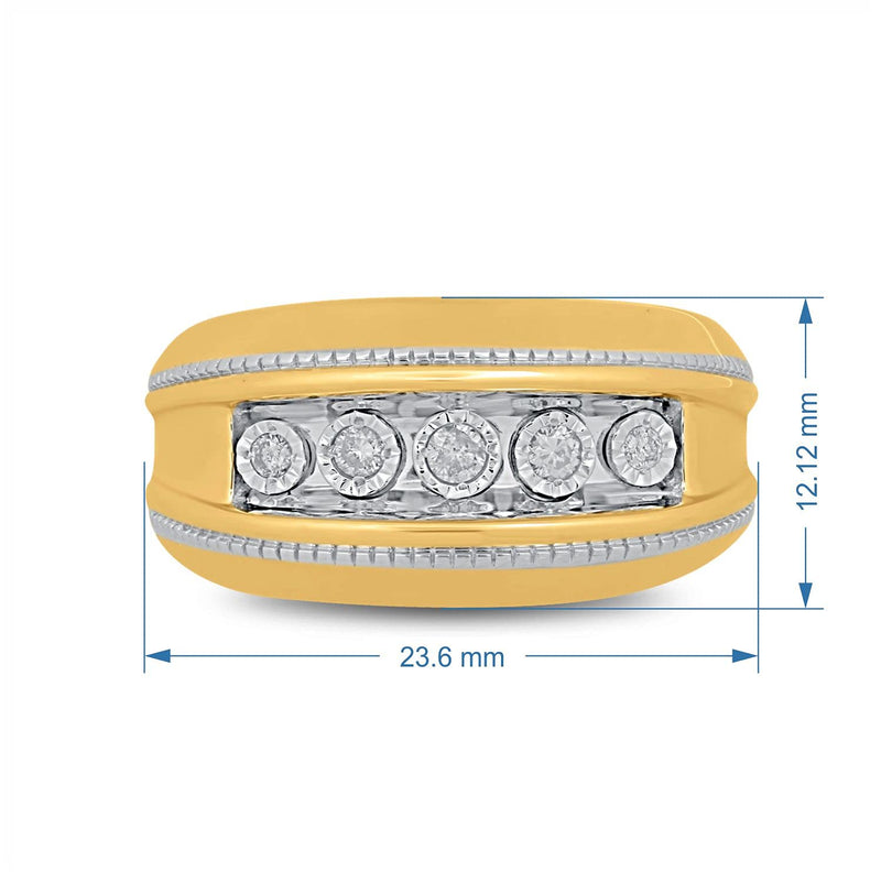 Jewelili Yellow Gold over Sterling Silver With 1/5 CTTW Natural White Round Cut Miracle Plate Diamonds Men's Ring