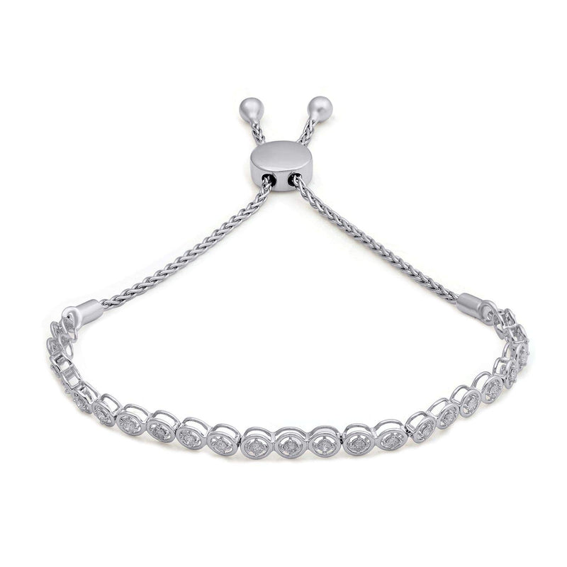Jewelili Bolo Bracelet with Natural White Round Diamonds in Sterling Silver 1/2 CTTW