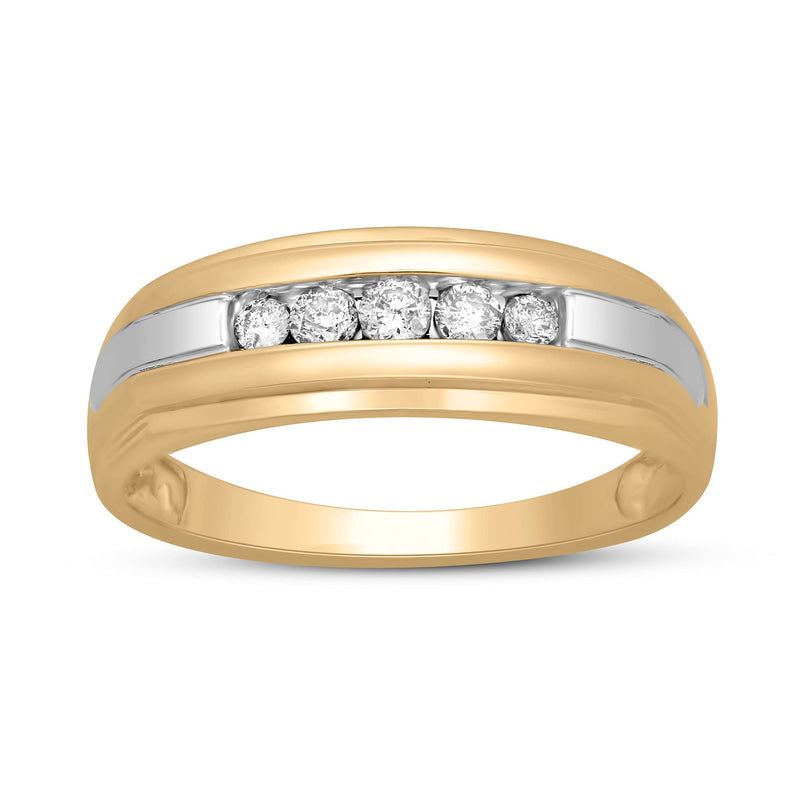 Jewelili 10K Yellow Gold With 1/4 Cttw Natural White Diamonds Men's Ring